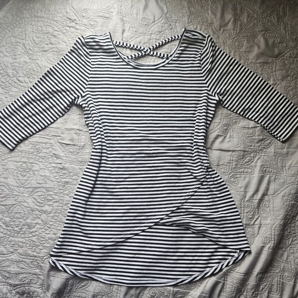 art class Black and White Striped Top with Crisscross Strap